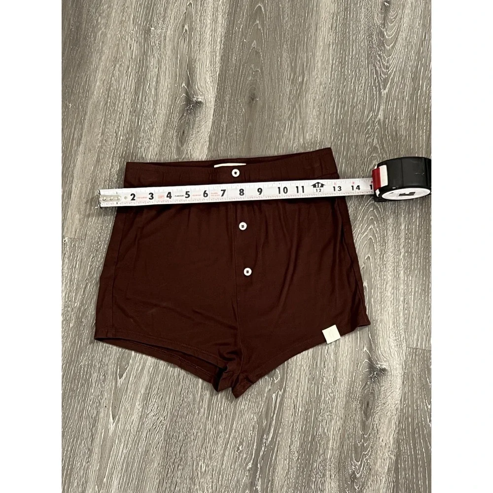 Handmade Brown Knit Button Front Lounge Boxer Sleep Shorts Size XS-S